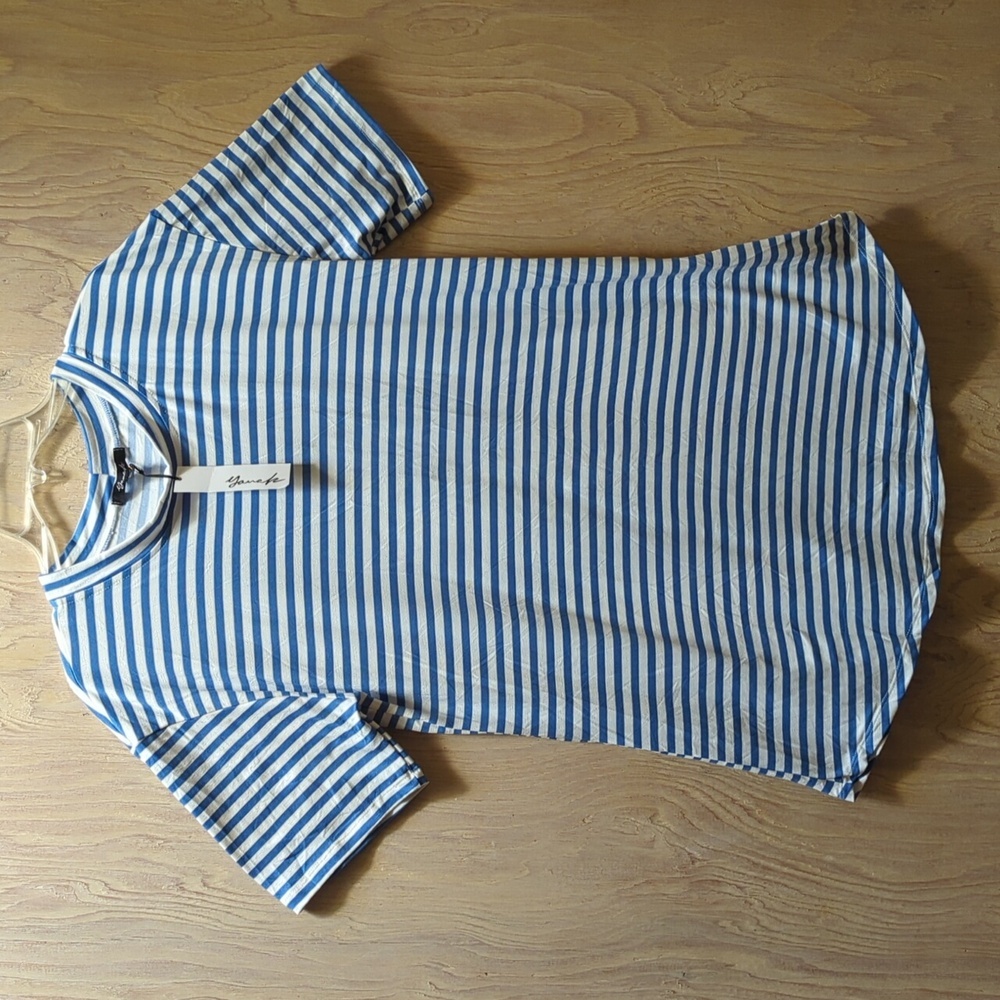 Yana K | Stretchy Comfy Brittany Tunic Top Dress Blue/Ivory Stripe | One Size